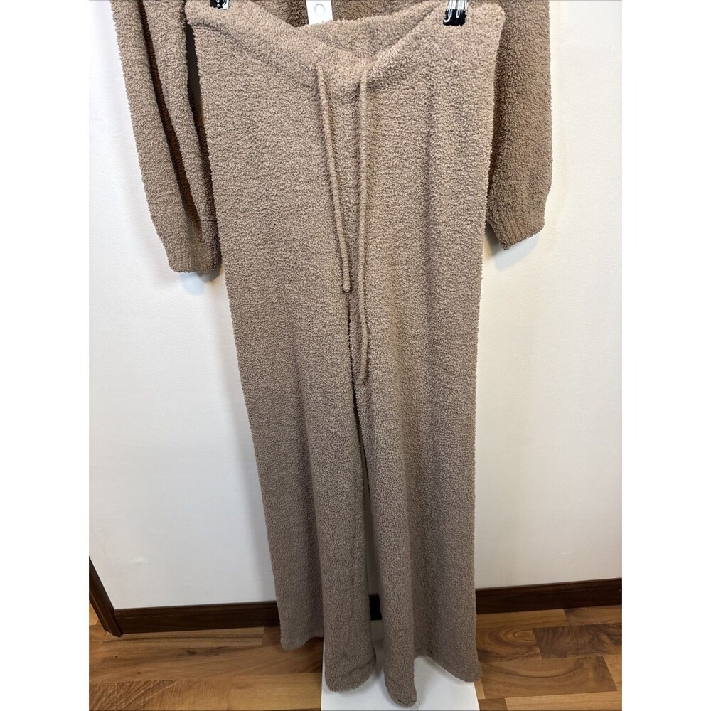 Beige Ultra Soft Teddy Bear Loungewear Set Cowl Crop Sweater Bell Pant Sz Sm - Picture 4 of 9